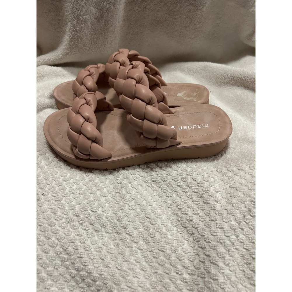 Madden Girl Womens Braided Double Strap Slide Sandals Blush Pink Platform Size 7